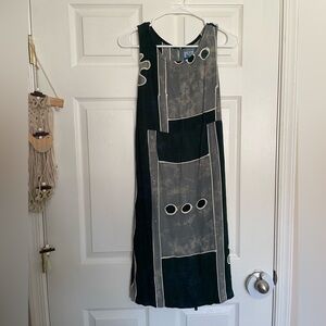 Vintage Endeavor Trading Abstract Dark Green& Gray Tie Dye Sleeveless Dress Sz S